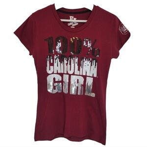 E5 USC Graphic T-Shirt 100% Carolina Girl Sequins Women Medium Red Slim  Cotton‎